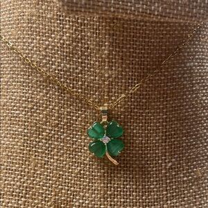 Gold Necklace with Green Clover Pendant